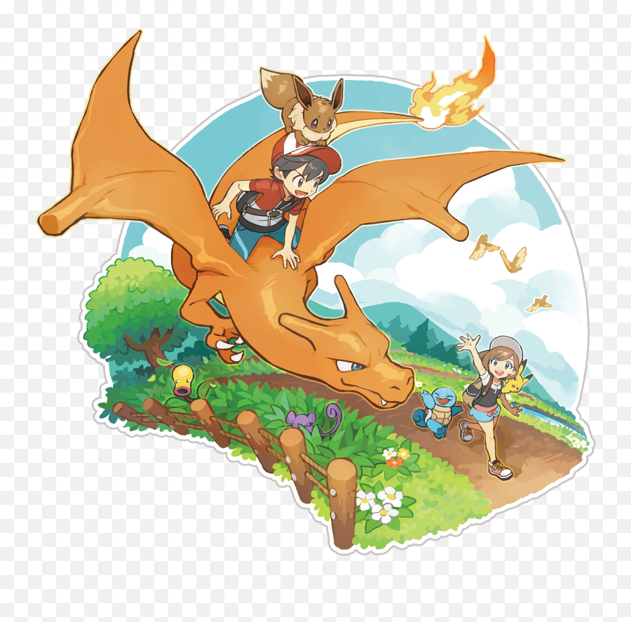 Pikachu Eevee Charizard Squirtle Pidgey And 4 More - Pokemon Let Go Art Png,Charizard Transparent