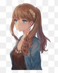 Download Anime Brown Hair Drawing Blue - Girl With Light And Eyes png