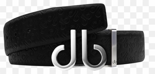 Black Db Icon Pattern Embossed Leather Belt With Druh Silver Buckle - Solid png
