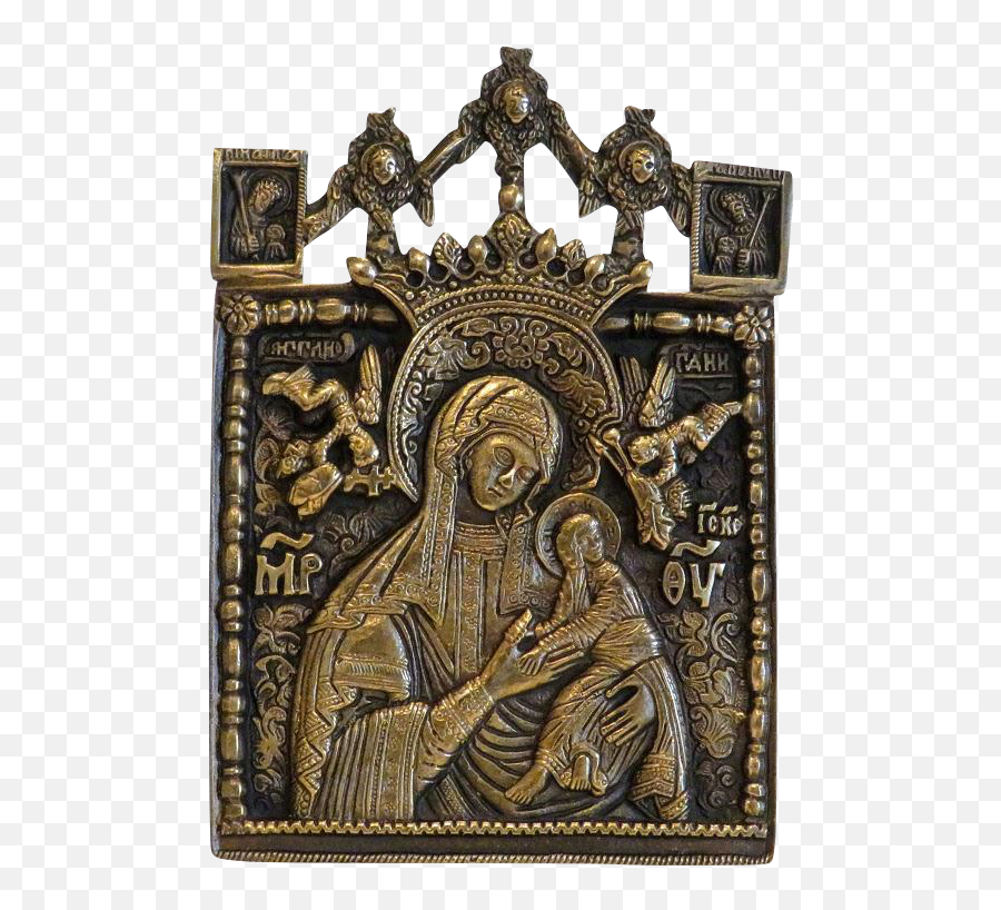 Antique Greek Orthodox Icon Gilt Metal 19th Century Png