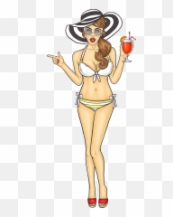 Girl Holding A Cocktail Png Image - Cartoon Sexy Girl In The Beach,Cocktail Png