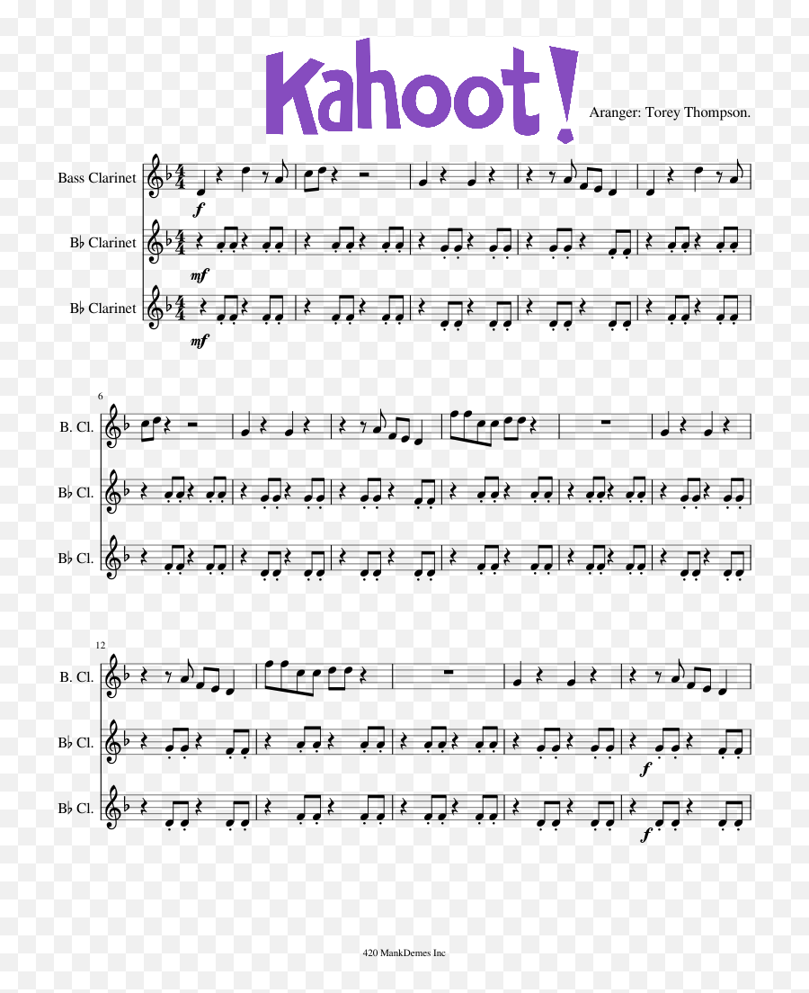 Kahoot For Clarinet Trio - Kahoot Sheet Music Alto Sax Kahoot Alto Sax Sheet Music Png,Kahoot Png