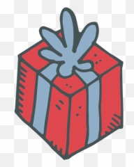 Red Gift Box Blue Bow Hand Drawn - Cartoon Transparent png