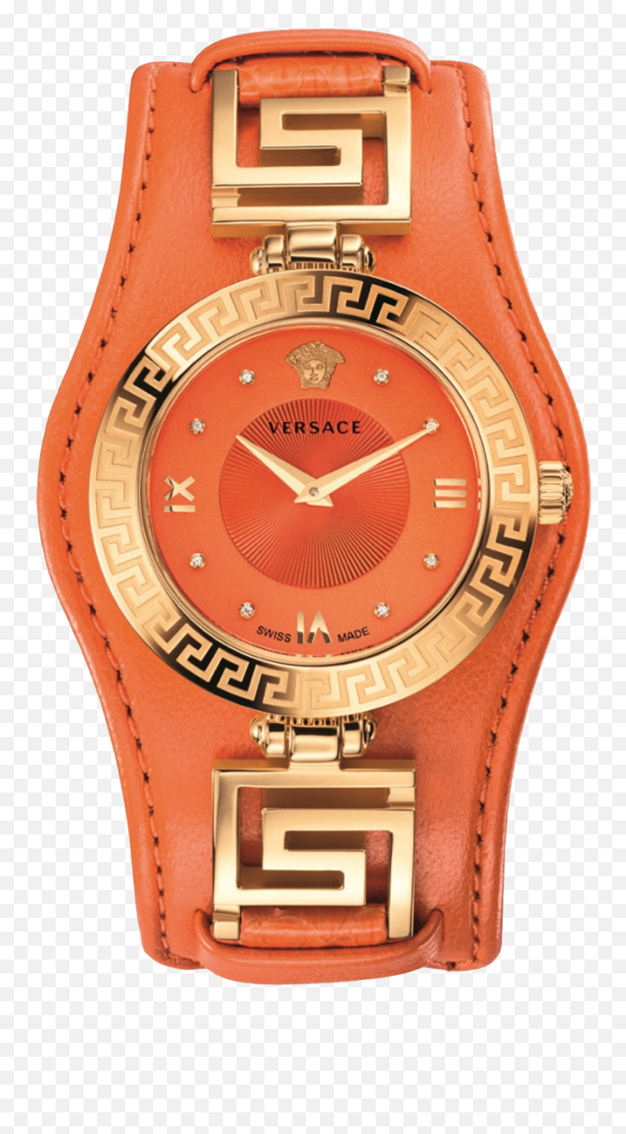 Versace Và Mu Ng H Mang Tên V - Signature Versace Orange Leather Watch Women Png,Versace Womens Vmetal Icon Swiss Quartz Stainless Steel