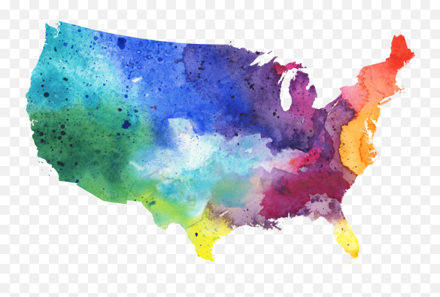 Download Map Of The Us - Water Color United States Map United States Map Watercolor Png,United States Png