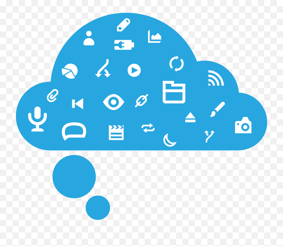 Download Dmc Logo Of A Blue Thought Bubble Cloud With Icons - Dot Png,Thought Cloud Png