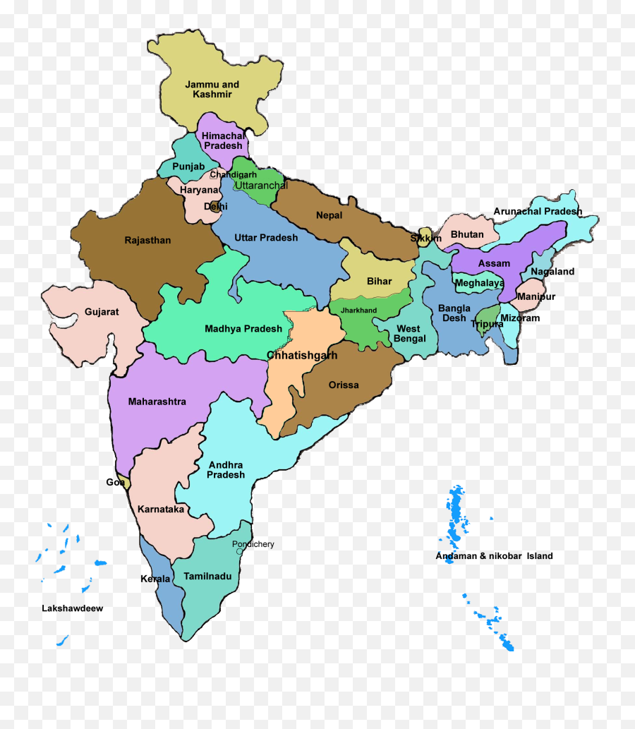 Full India Map - India Map With 28 States Png,India Map Png