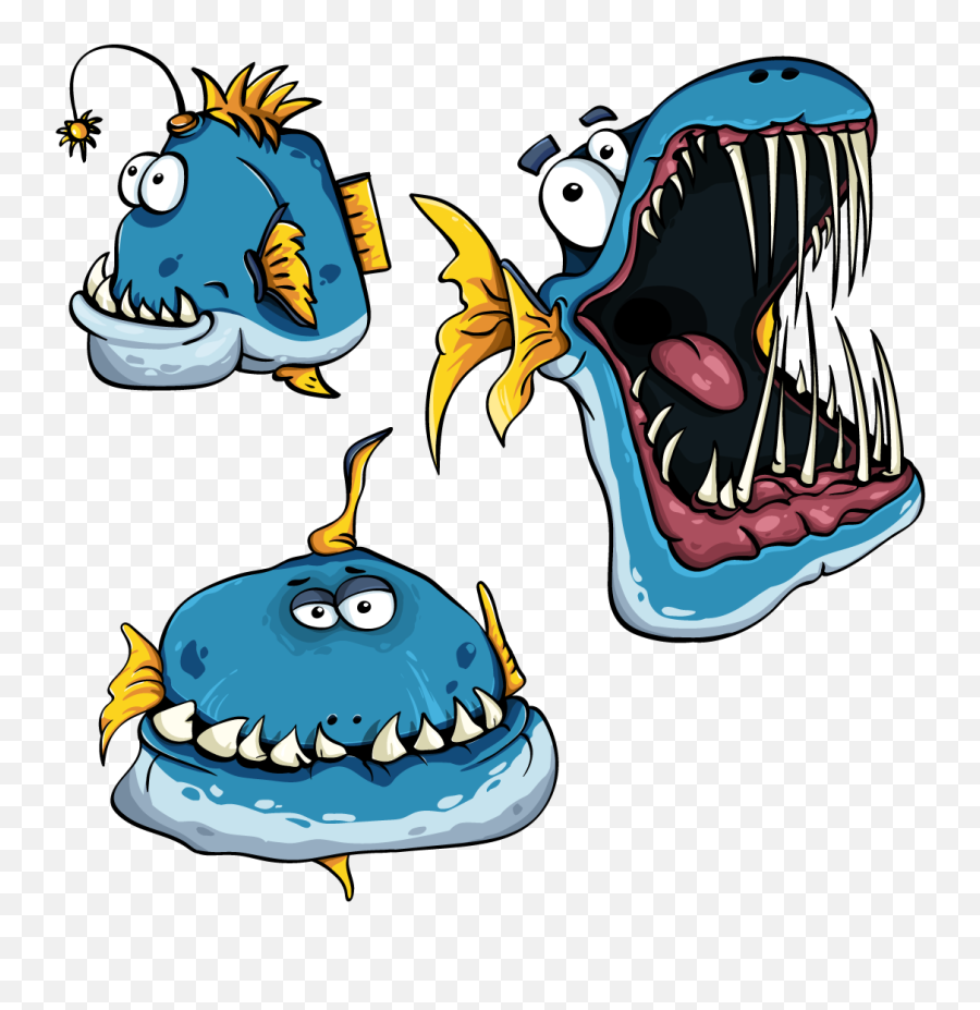 Toothy Fishes Vector Characters Graphics - Sea Angler Fish Cartoon  Png,Fishes Png - free transparent png images 