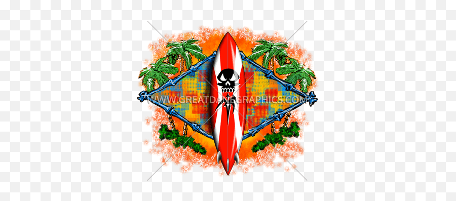 Skull Surf Board Production Ready Artwork For T - Shirt Printing Vertical Png,Surfboard Transparent Background