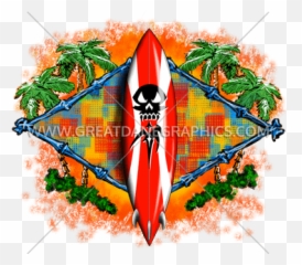 Skull Surf Board Production Ready Artwork For T - Shirt Printing Vertical png