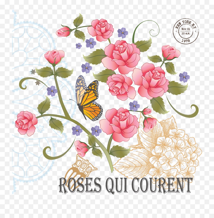 Vintage Roses And Butterflies Is A Downloadable Machine Png
