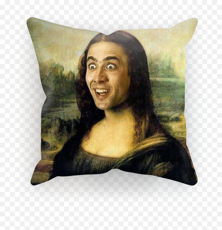 Nicolas Cage As The Mona Lisa Sublimation Cushion Cover - Nicolas Cage Mona Lisa Png,Nicolas Cage Png