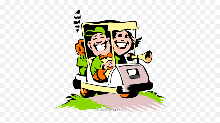 Golf Vector Clipart Of A Couple In Cartoon Cart - Funny Golf Cart Clip Art Png,Couples Png