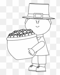 Black And White Saint Patricku0027s Day Boy With Pot Of Gold - St Clipart And png