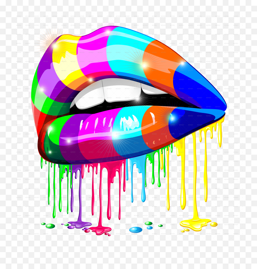 Lips Psychedelic Rainbow Glowing Paint - Colorful Dripping Lips Png,Psychedelic Png