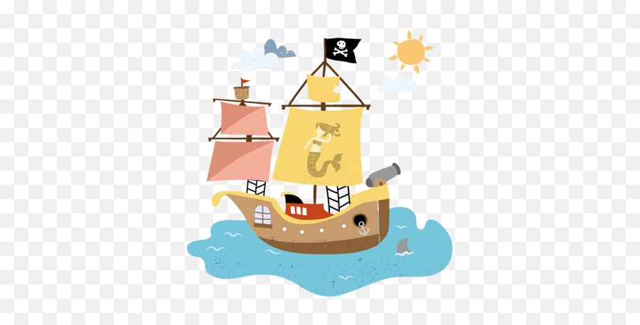Download Hd Pirate Ship Kids Wall Sticker - Cute Pirates Cartoon Boat  Drawing Png,Pirate Ship Png - free transparent png images 