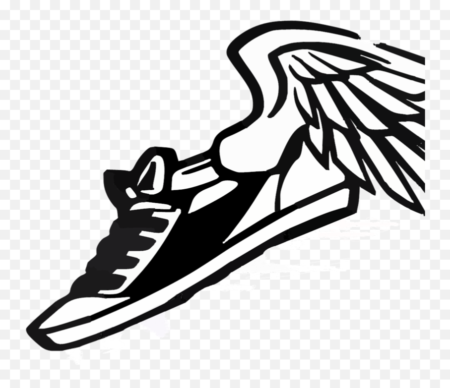 running shoe with wings symbol