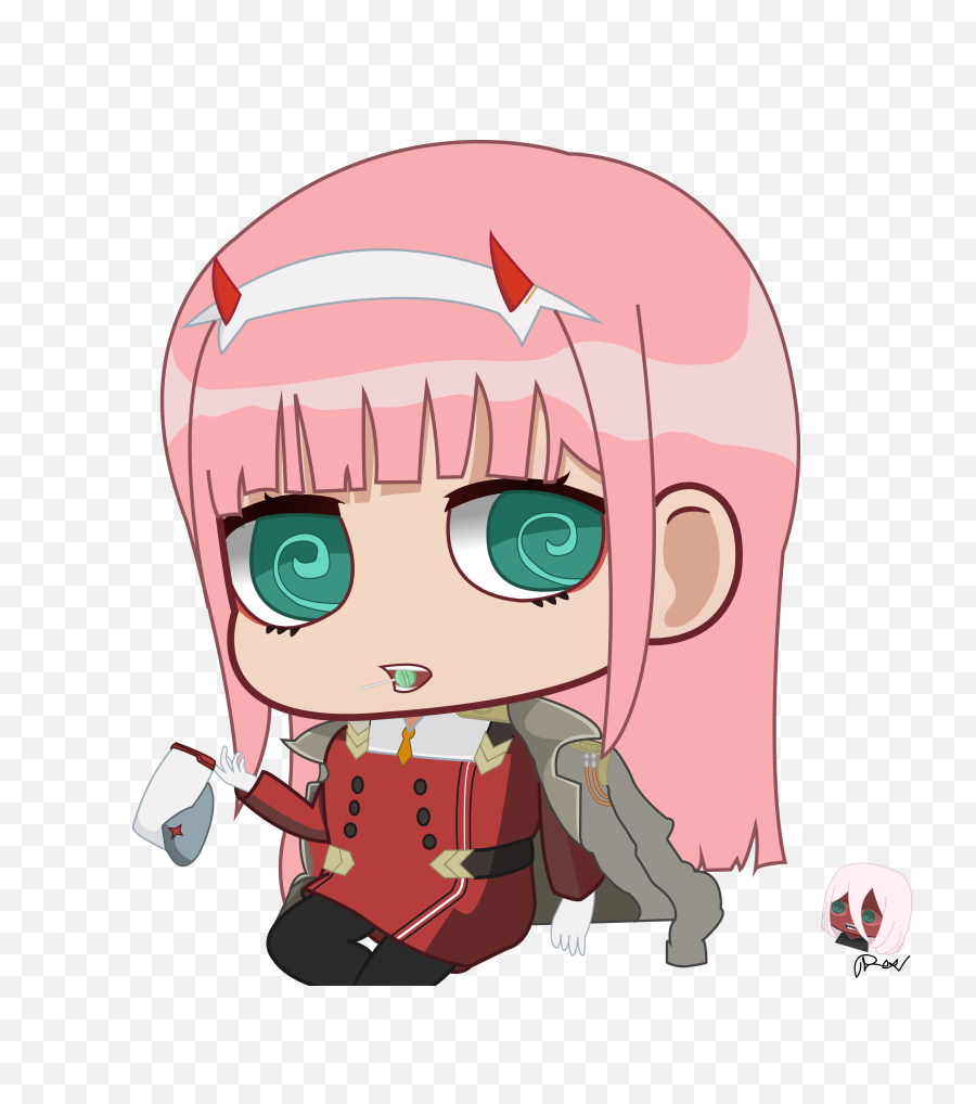 Download Fan Artcontest Zero Two Chibi With Her Coat And - Cartoon Png,Coat Png