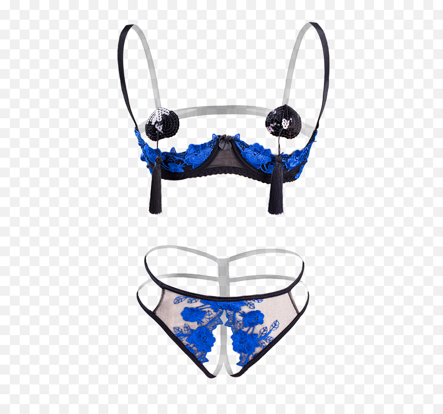 Sexy Underwear Embroidery Open Cup Bra And Panty Set Small - Swimsuit Bottom Png,Panties Png
