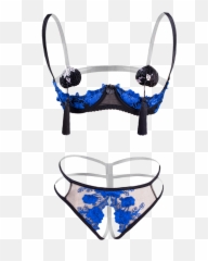 Sexy Underwear Embroidery Open Cup Bra And Panty Set Small - Swimsuit Bottom Png,Panties Png