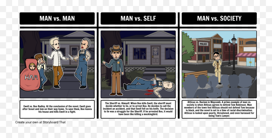 To Kill A Mockingbird Literary Conflict Storyboard - Kill A Mockingbird Conflict Png,Mockingbird Png