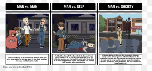 To Kill A Mockingbird Literary Conflict Storyboard - Kill A Mockingbird Conflict Png,Mockingbird Png