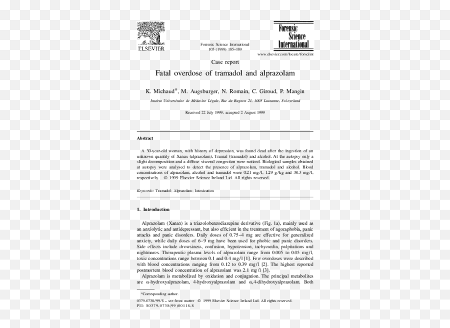 Pdf Fatal Overdose Of Tramadol And Alprazolam Marc - Document Png,Xanax Png