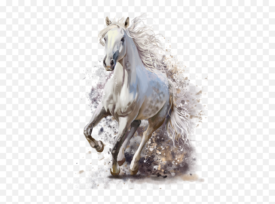 White Horse Running Painting Png Image - Horses Watercolor Painting,Horse Running Png