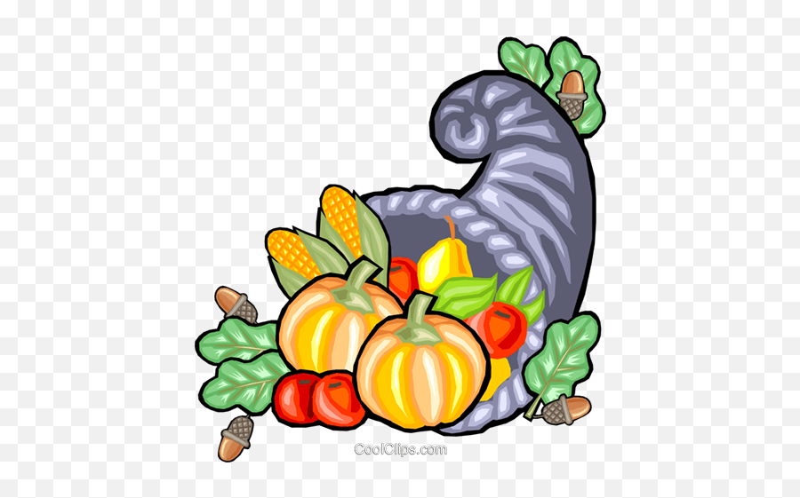 Cornucopia Of Fall Harvest Royalty Free Vector Clip Art - Thanksgiving Horn With Food Png,Cornucopia Png
