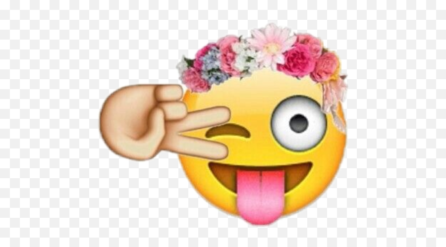 Download Hd Corona Whatsapp Png - Wink Emoji Flower Crown Emoji Iphone,Whatsapp Png