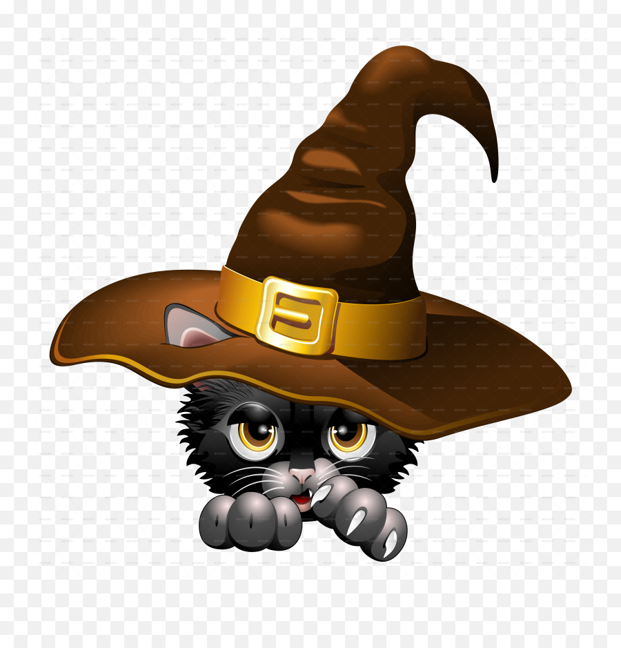 Black Kitten Cartoon With Witch Hat - Halloween Witch Hat Clipart Png,Witch Hat Transparent