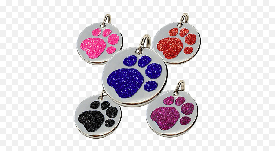 Glitter Pet Tag Round Paw Print - Glitter Dog Tags Full Earrings Png,Dog Tags Png