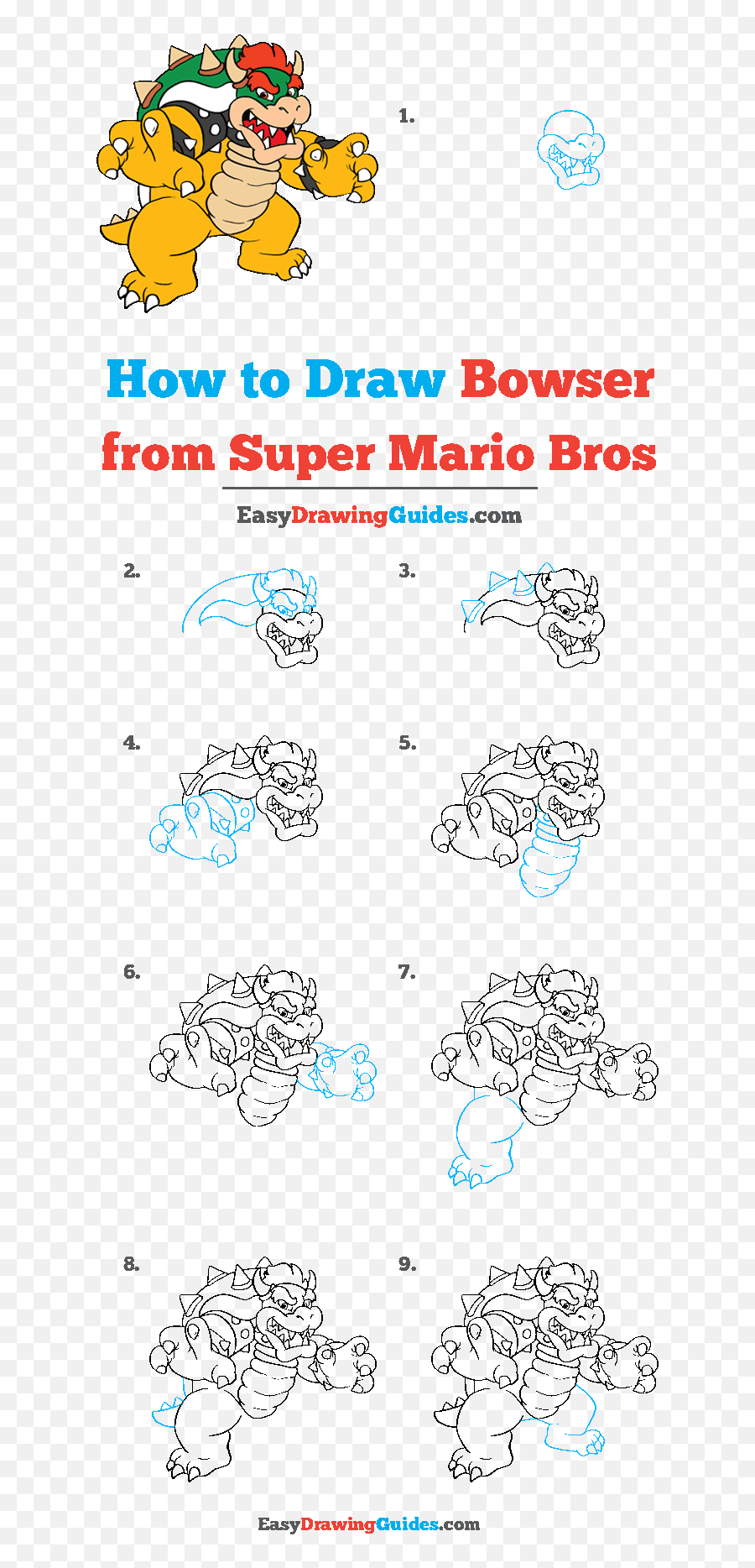 How To Draw Bowser From Super Mario Bros - Really Easy Step By Step Super Mario Drawing Png,Super Mario Bros Png