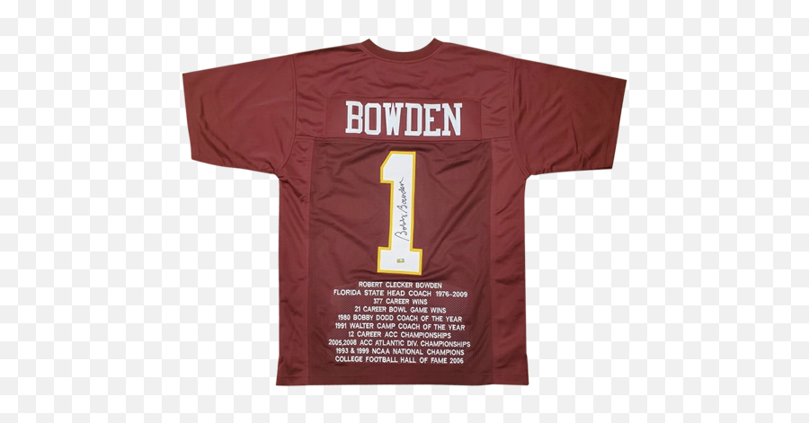 Bobby Bowden Autographed Florida State Fsu Garnet 1 Custom Stat Jersey - Short Sleeve Png,Bobby Hill Png