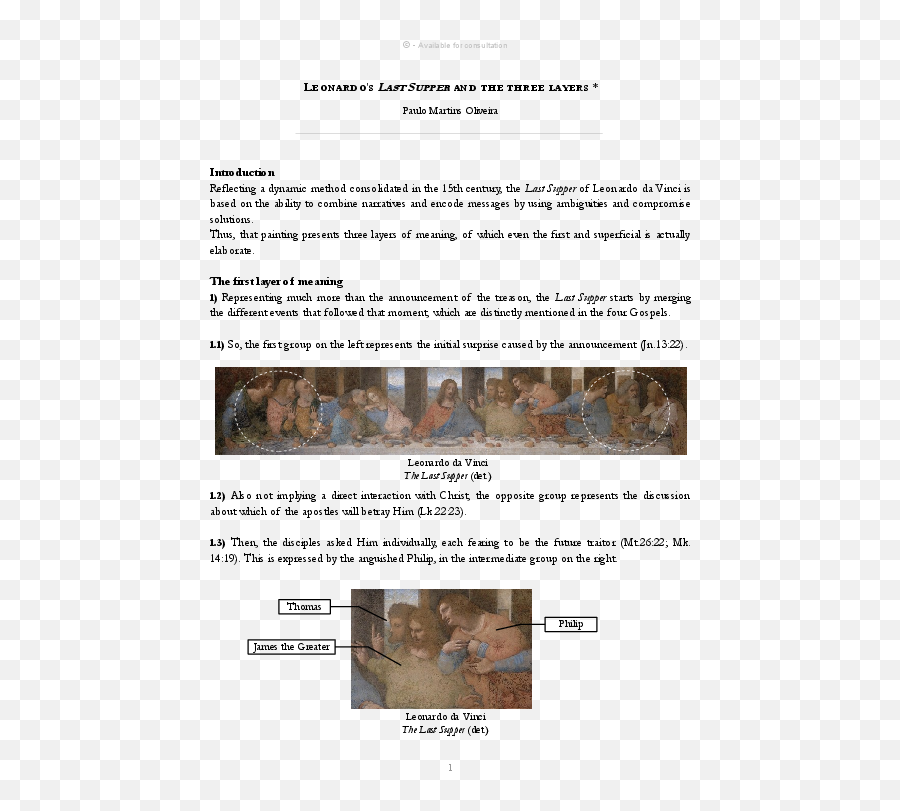 Pdf Eng Leonardou0027s Last Supper And The Three Layers - Document Png,Icon Of The Last Supper