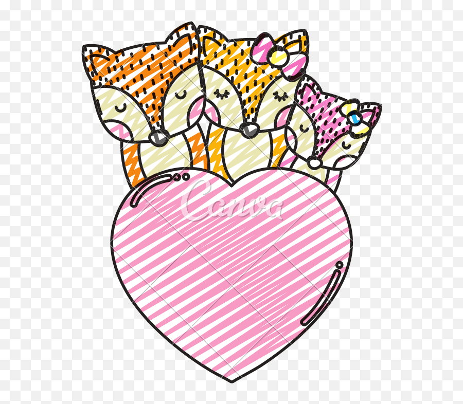 Doodle Adorable Fox Family Together With Heart - Icons By Canva Heart Png,Heart Doodle Png