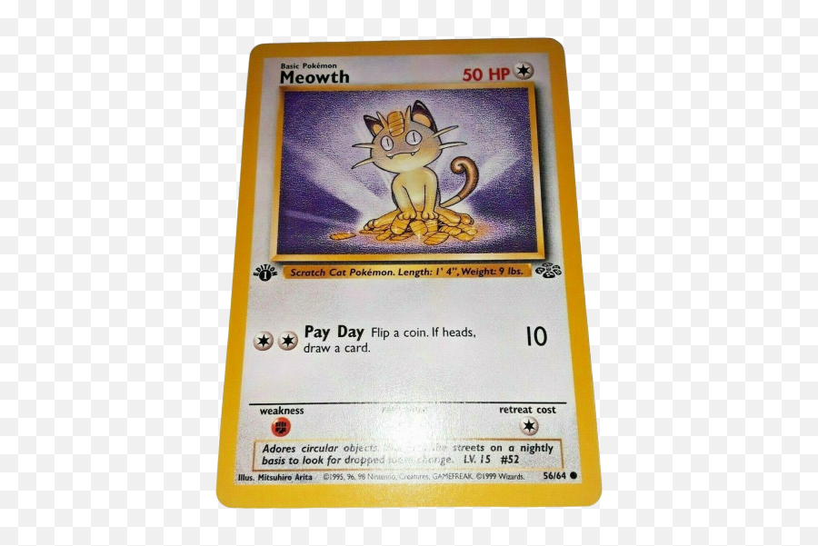 Meowth Pokemon Card 1st Edition Jungle Set 5664 Nmmint - Meowth Jungle Gold Border Png,Meowth Transparent