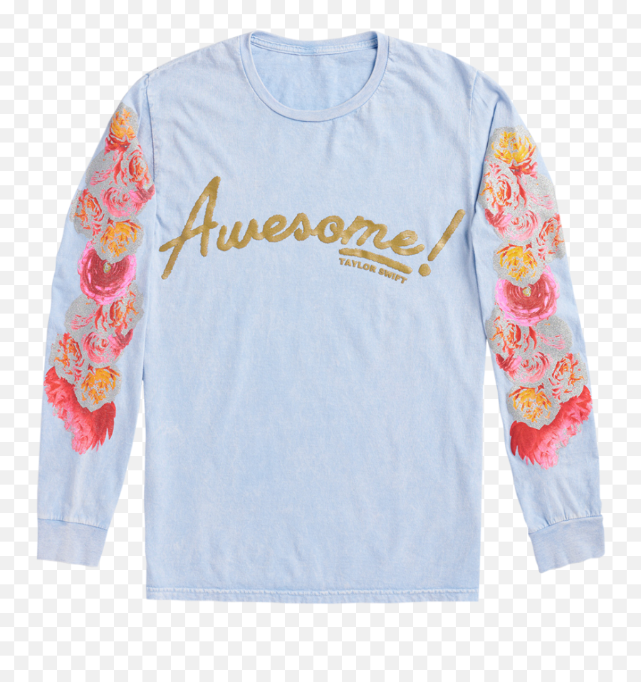 Taylor Swift Blue Long Sleeve Tee With Flower Design - Me Taylor Swift Shirt Png,Taylor Swift Icon