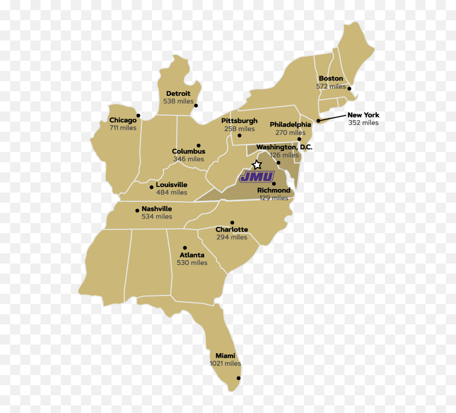 Download Hd East Coast Map - East Coast Of The United States James Madison University On Map Png,United States Map Transparent