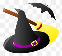 Witch Hat Bat And Broomstick Halloween - Cartoon png