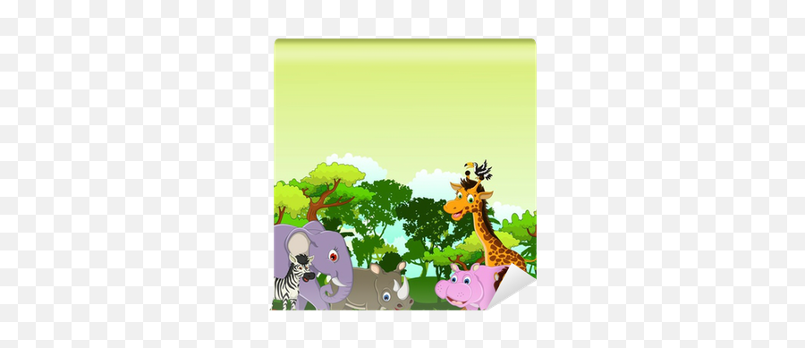 Animal Cartoon With Tropical Forest Background Wall Mural U2022 Pixers - We Live To Change Animated Animals In Forest Png,Forest Background Png