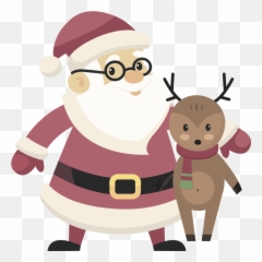 Santa Posing With Reindeer Christmas Wall Sticker - Claus png