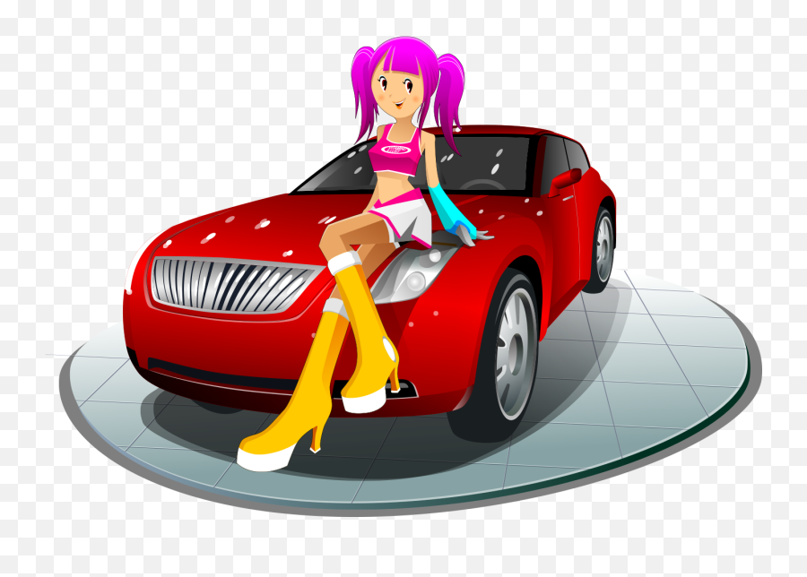 Download Cartoon Girl Clip Art - Girl In Car Clipart Png Girl With Car Cartoon,Car Clipart Png