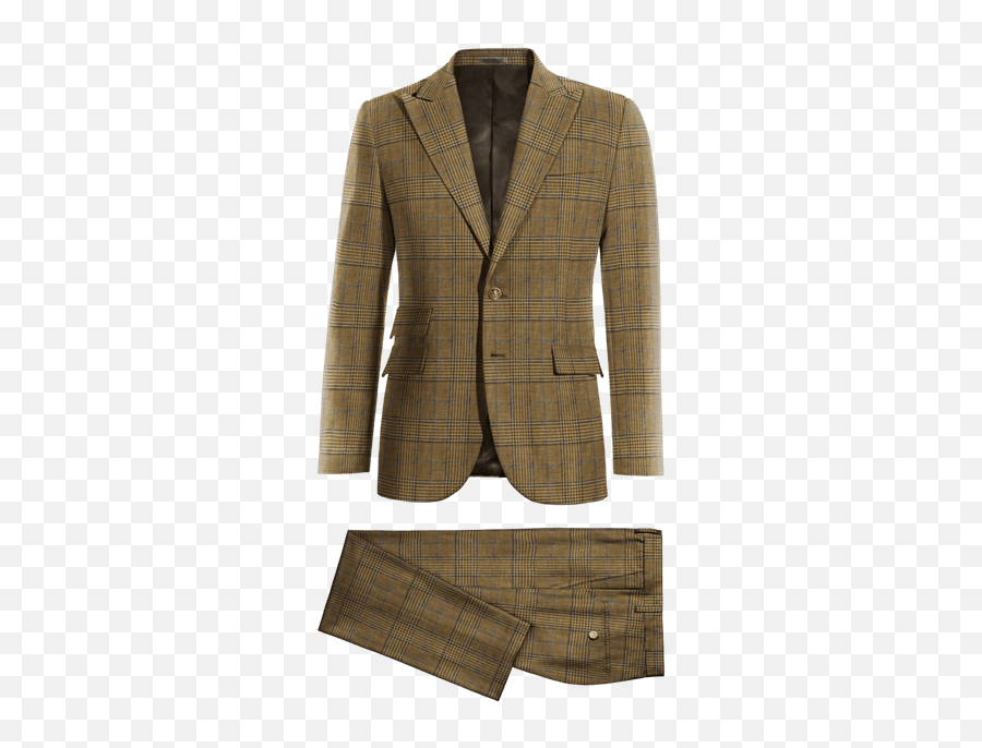Brown Checkered Linen Peak Lapel Suit With Brass Buttons - Trajes Para Novio De Boda Png,Suit Transparent