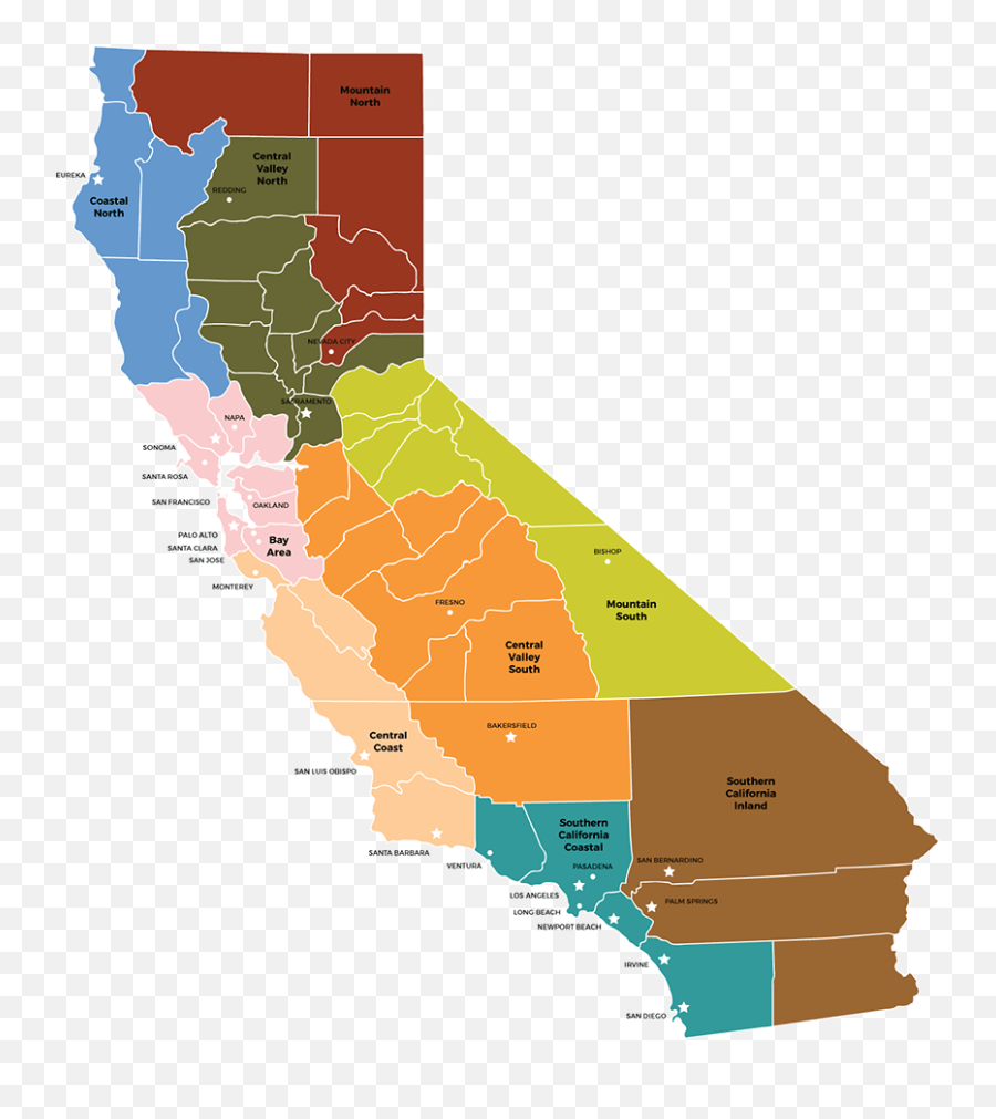 Regions - Map California Coastal Region Png,California Map Png