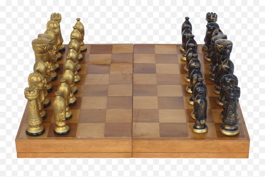 Monumental Wood Case Chess Set W Plaster Pieces - Chess Png,Chess Pieces Png