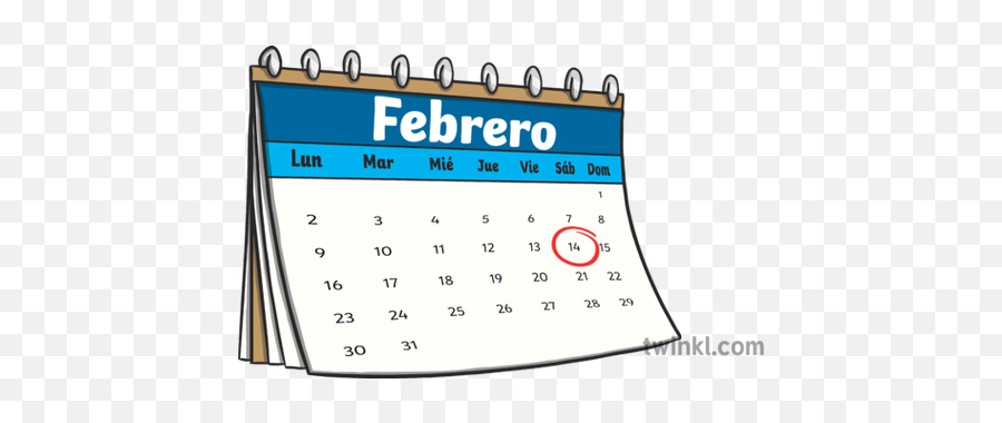 Calendar With Febrero 14 Circled Illustration - Twinkl Days Of The Week Illustration Png,Circled Png