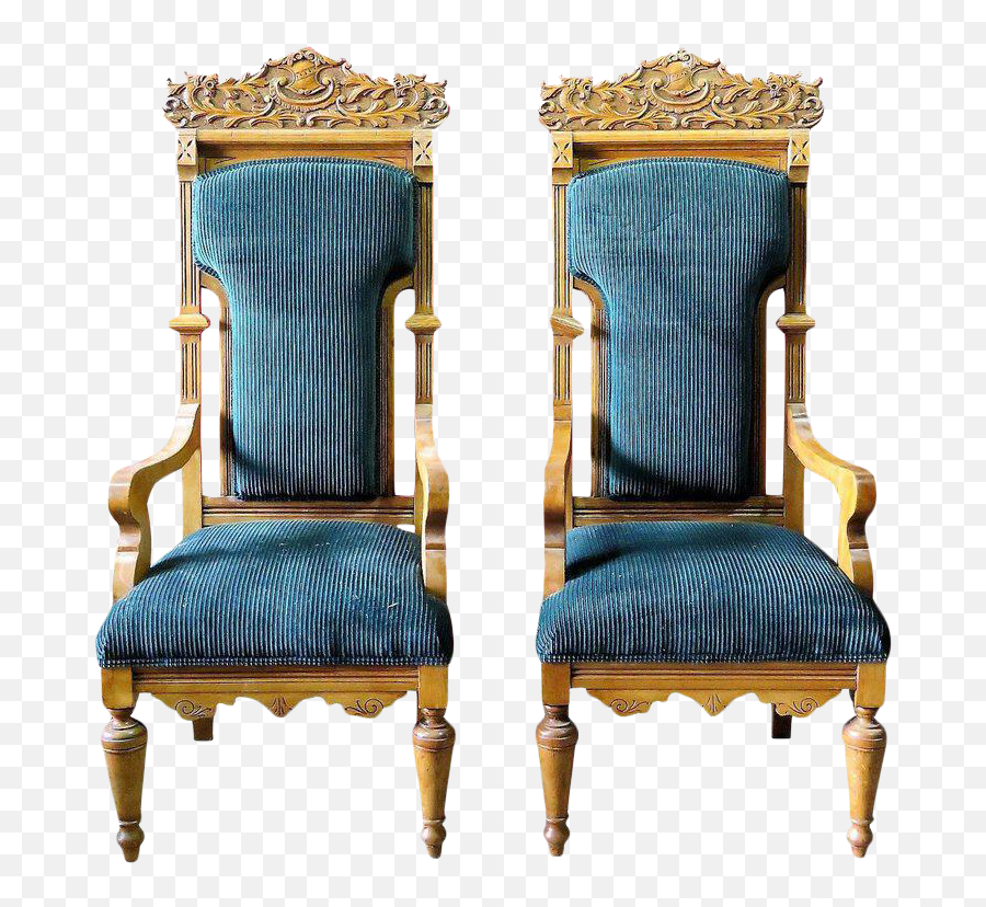 Pair Of Palatial Ceruled Oak Throne Chairs - Chair Png,Throne Chair Png -  free transparent png images 