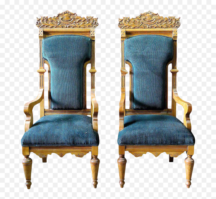 Pair Of Palatial Ceruled Oak Throne Chairs - Chair Png,Throne Chair Png