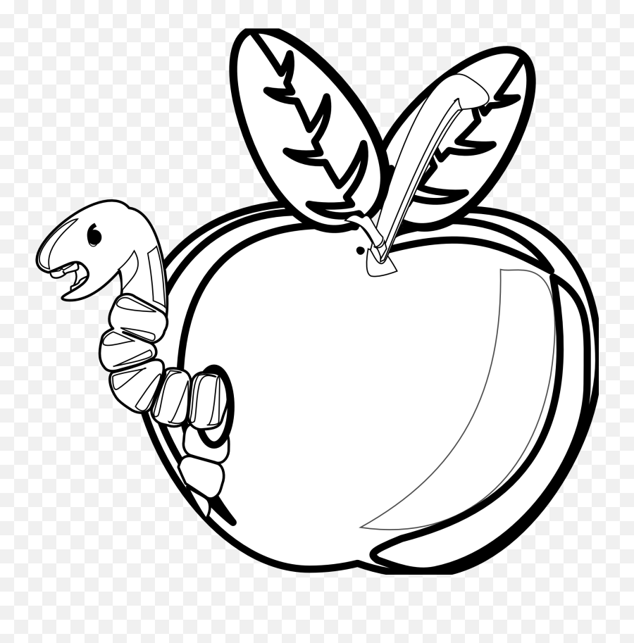 Apple Black And White Rg 1 Cartoon With Worm - Rotten Apple Black And White Clipart Png,Line Clipart Png